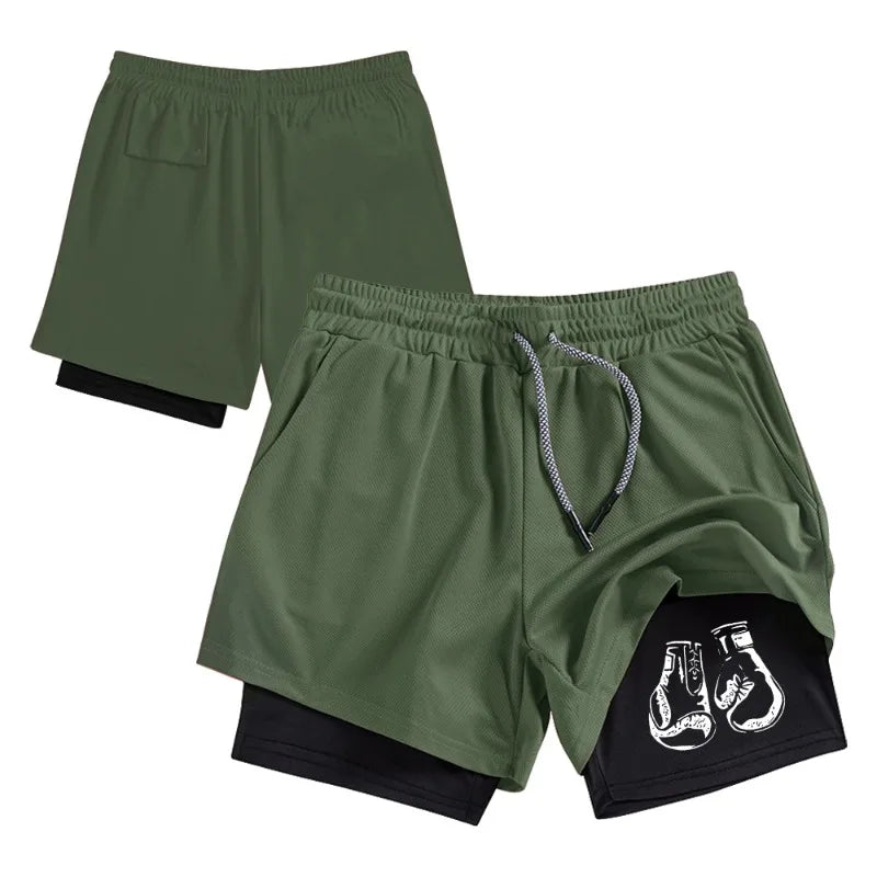 Pantalones cortos de running para hombre de doble capa