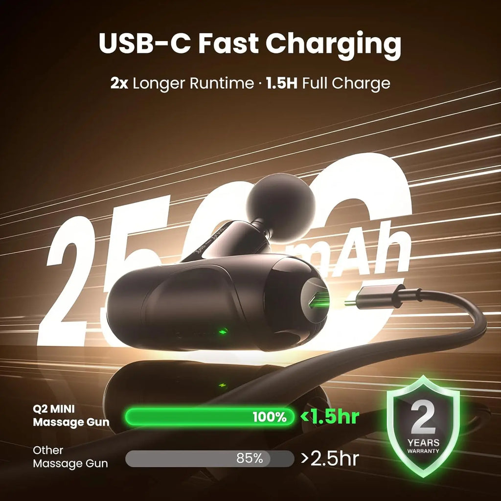 Mini pistola de masaje de percusión Bob y Brad Q2 – Tejido profundo portátil, USB-C, 3000 RPM
