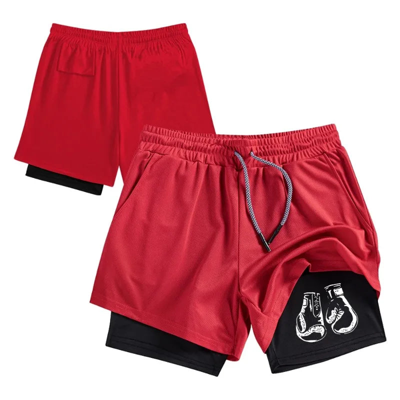Pantalones cortos de running para hombre de doble capa